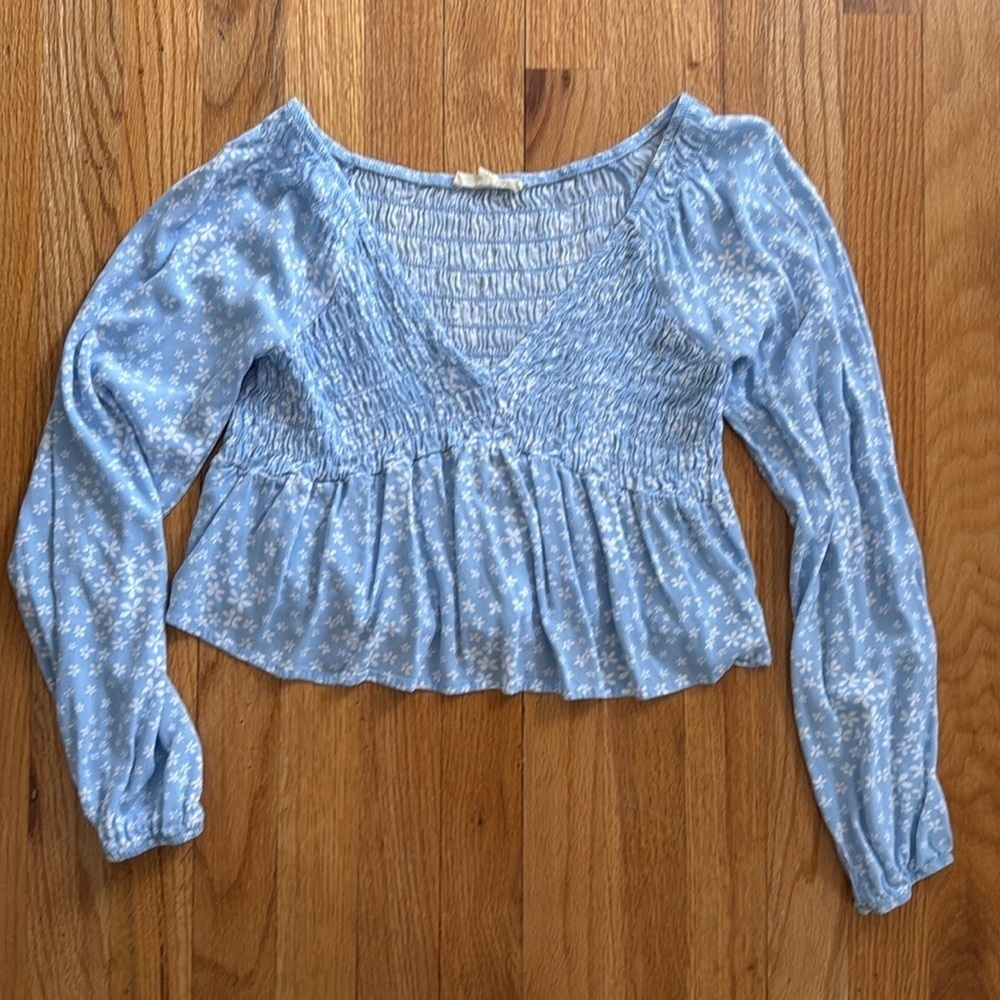 L.A. Hearts Peplum Top Shirt Blue Flowers Small